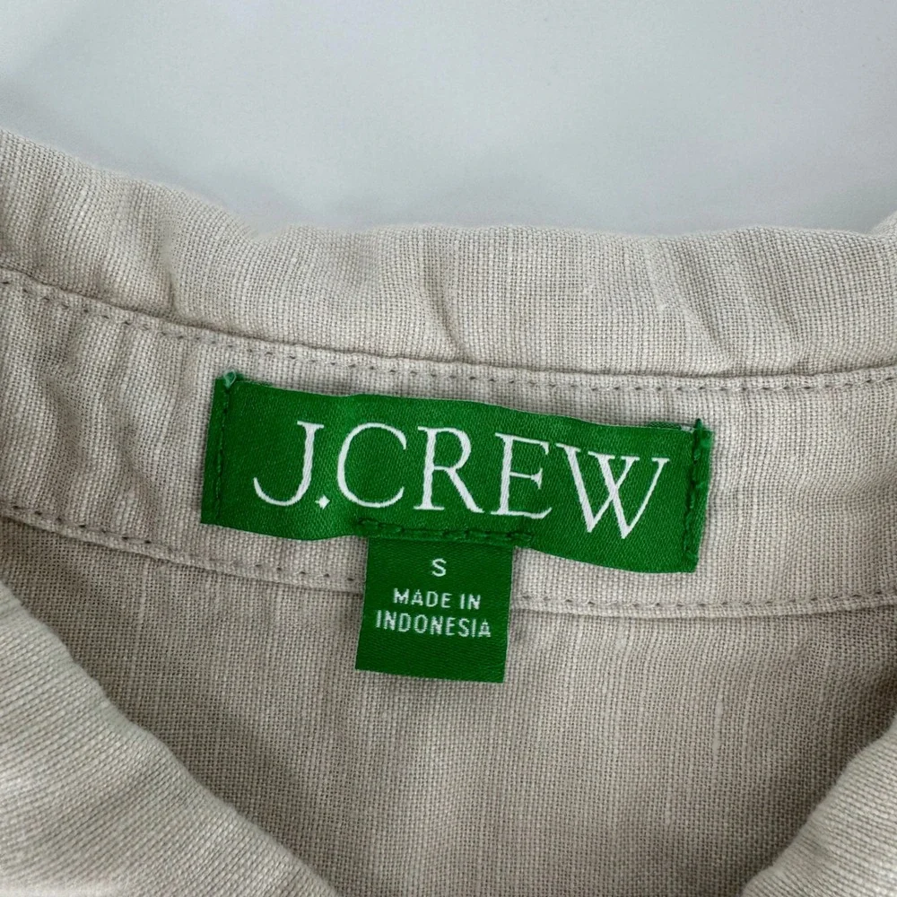 J.Crew‎ Womens Linen Blend Shirt Dress Beige Button Front Long Sleeve Small
